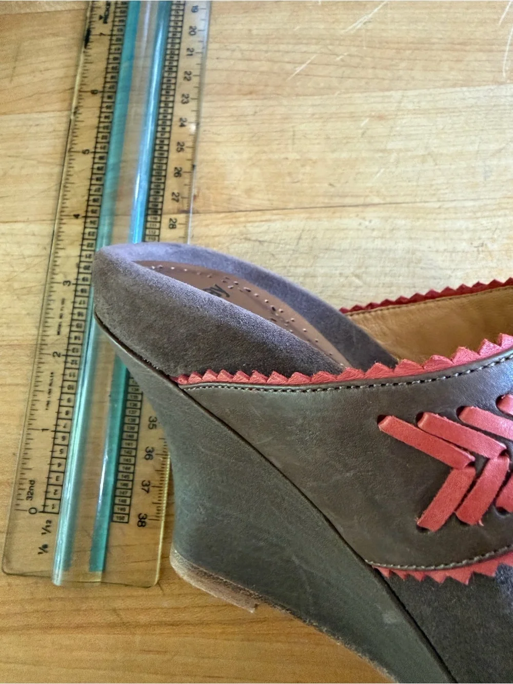 Women’s Brown Suede Sandals with Coral Trim